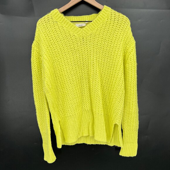 NEW CLOTH by RD neon yellow loose knit sweater pullover v-neck cozy oversized S - Picture 2 of 10